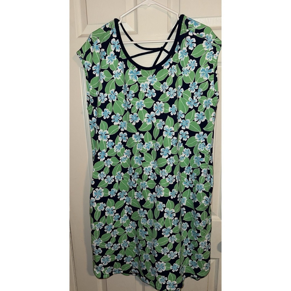 T by Talbots Size X Open Back‎ Tropical Floral Print Knit Dress Upf 50 Pockets